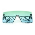 thumbnail image 1 of Womens Oversized Rimless Shield Luxury Heart Bling Jewel Hinge Sunglasses Gunmetal - Green, 1 of 8