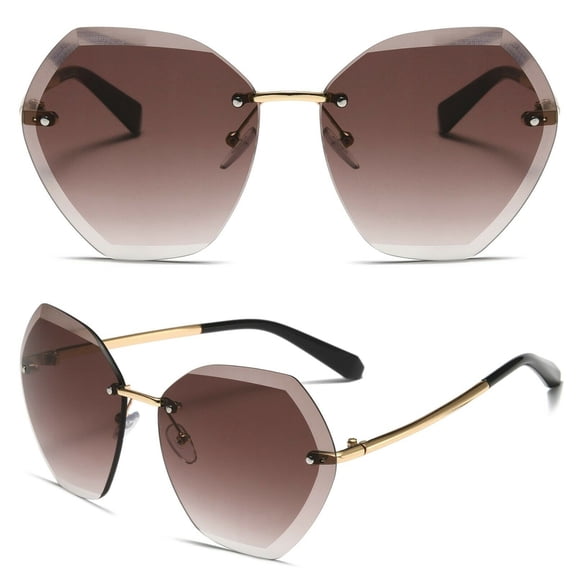 Womens Oversized Rimless Sunglasses for Driving Outdoor Activity Sports UV 400