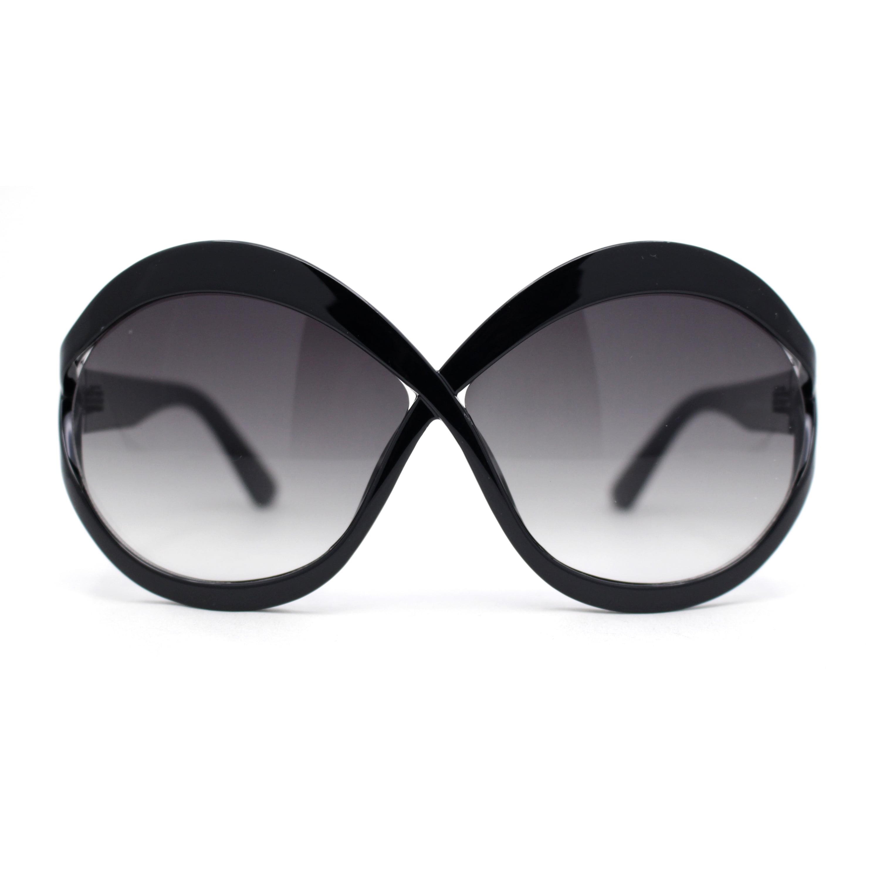 Womens Oversized Round Butterfly Designer Fashion Luxury Plastic Sunglasses Black Smoke