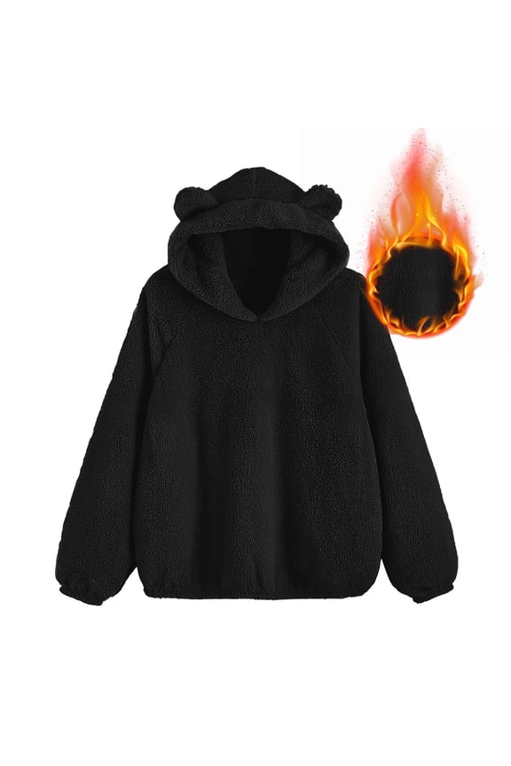 Womens Oversized Sherpa Hoodie Fuzzy Fleece Sweatshirt Cute Cat Ears Fluffy Pullover with Pocket