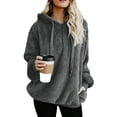 thumbnail image 1 of Womens Oversized Sherpa Pullover Hoodie with Pockets Fuzzy Fleece Sweatshirt Buffalo Plaid Fluffy Coat,Dark Grey,S, 1 of 4