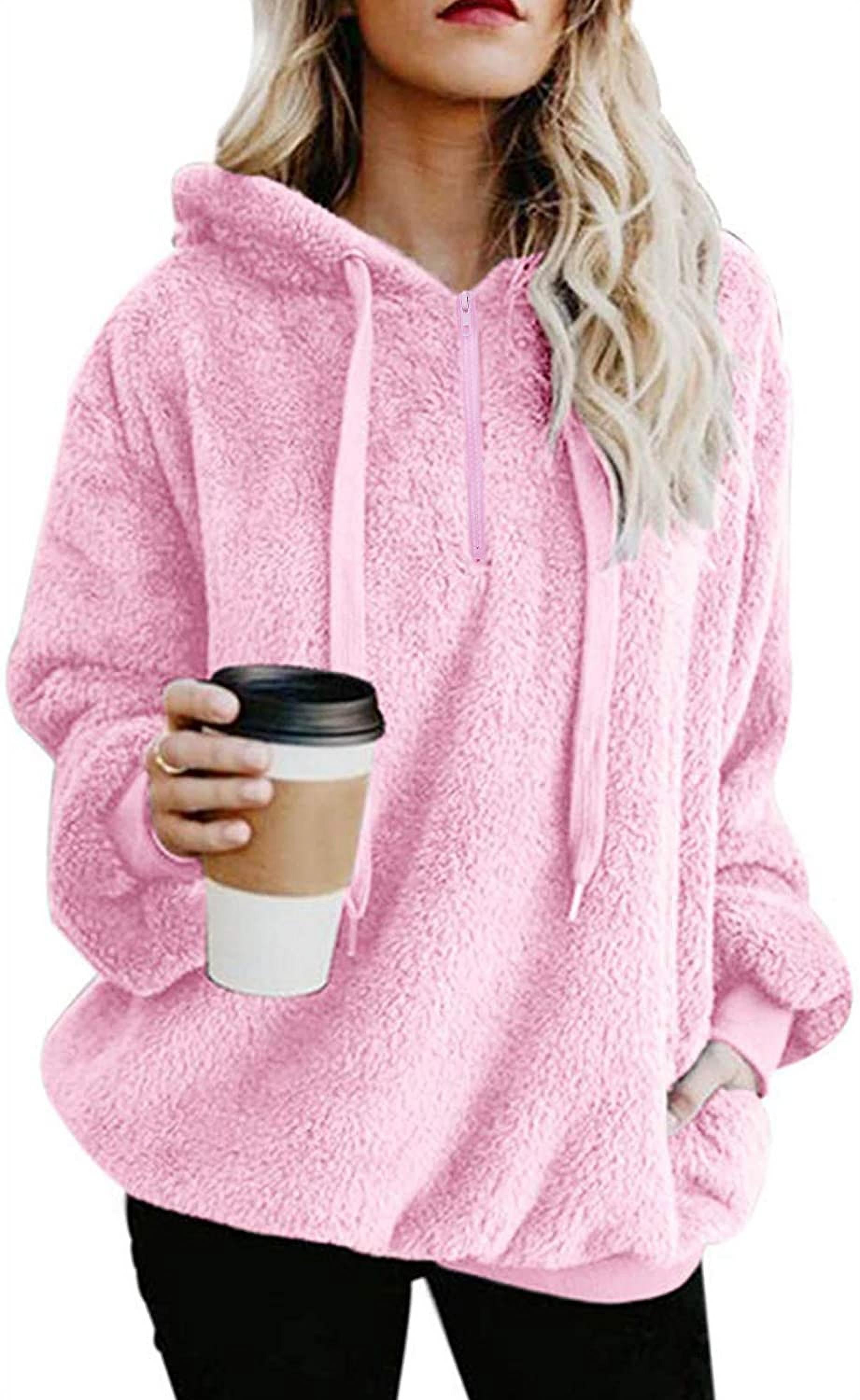 Womens Oversized Fuzzy Pullover Hoodie with Pockets Fleece Hooded  Sweatshirt Cozy Fluffy Coat Fall Winter Plush Plaid Printed Long Sleeve  Hoodies