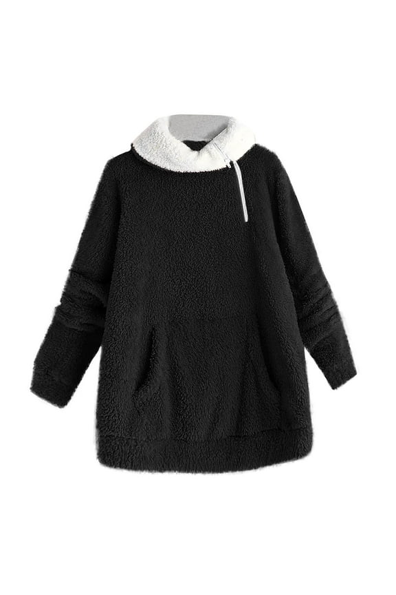 Womens Oversized Sherpa Pullover Hoodie with Pockets Fuzzy Fleece Sweatshirt Fluffy Jacket Coat Black M