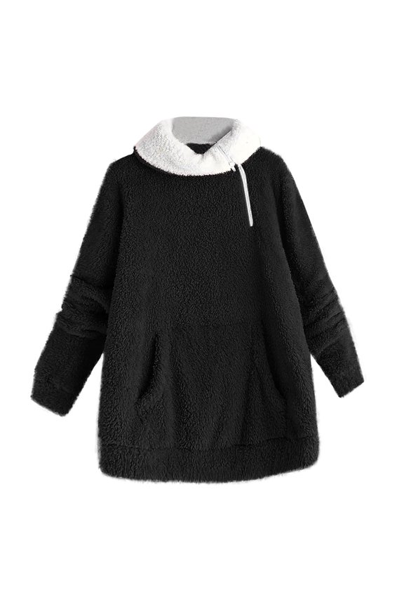 Womens Oversized Sherpa Pullover Hoodie with Pockets Fuzzy Fleece Sweatshirt Fluffy Jacket Coat Black XL