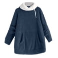 thumbnail image 1 of Womens Oversized Sherpa Pullover Hoodie with Pockets Fuzzy Fleece Sweatshirt Fluffy Jacket Coat Navy XXL, 1 of 7