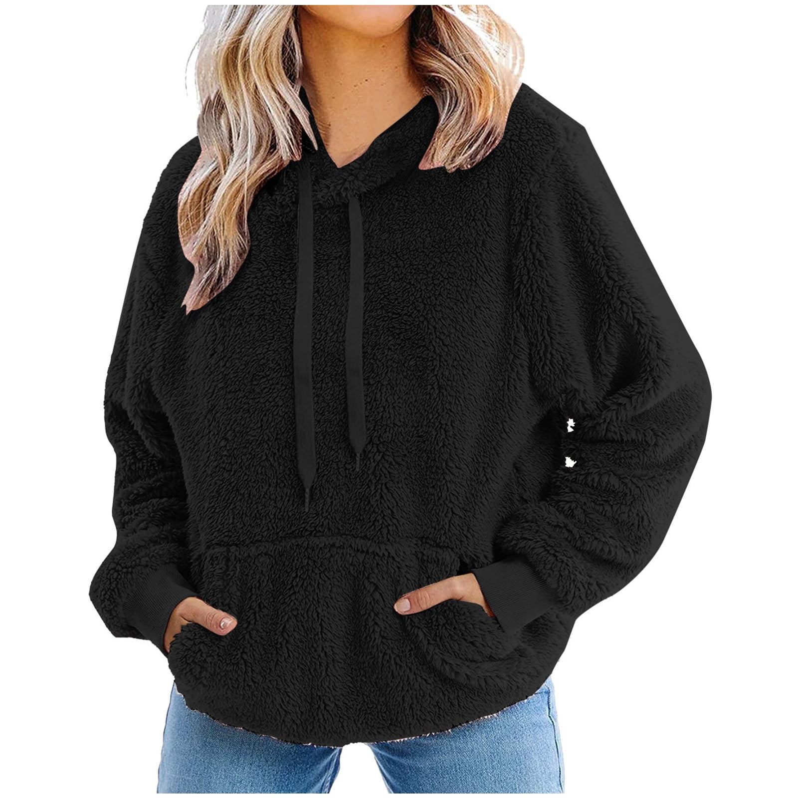 Womens Oversized Sherpa Pullover Hoodie with Pockets Fuzzy Fleece