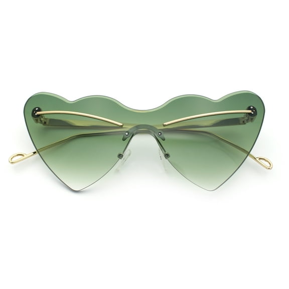 Womens Oversized Shield Cat Eye Heart Shape Flirty Sunglasses Gold - Green