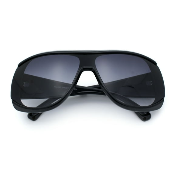 Womens Oversized Shield Cropped Side Flat Top Plastic Diva Fashion Sunglasses Black - Smoke