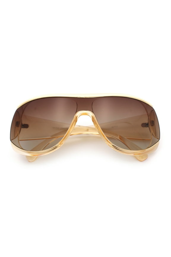 Womens Oversized Shield Cropped Side Flat Top Plastic Diva Fashion Sunglasses Peach - Brown