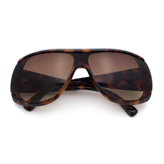 Womens Oversized Shield Cropped Side Flat Top Plastic Diva Fashion Sunglasses Tortoise - Brown