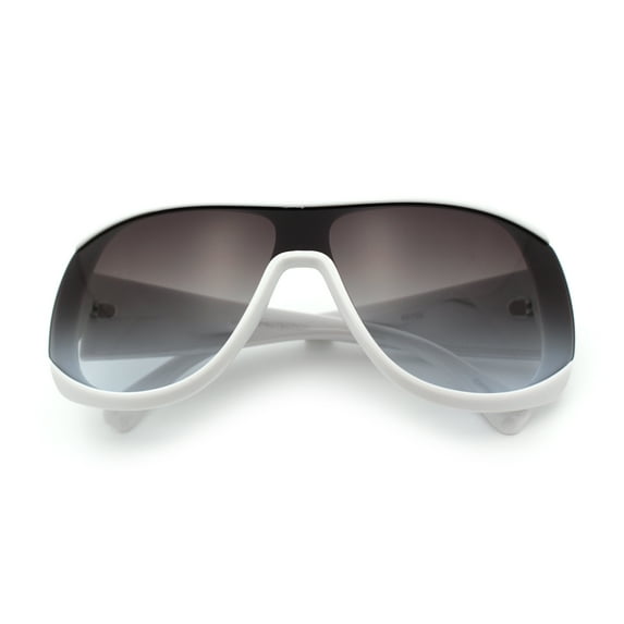 Womens Oversized Shield Cropped Side Flat Top Plastic Diva Fashion Sunglasses White - Smoke