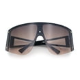 thumbnail image 1 of Womens Oversized Shield Curved Wrap Flat Top Half Rim Plastic Sunglasses Black - Brown, 1 of 8