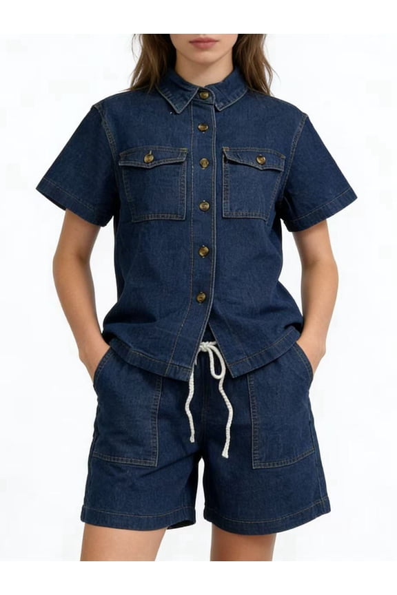 Womens Oversized Short Sleeve Denim Jackets: Trendy Cropped Jean Tops Shackets M