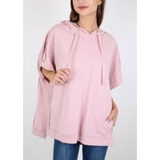FEINUHAN Womens Oversized Short Sleeve Hoodie Side Slits Pullover Sweater Top,Mauve,Medium