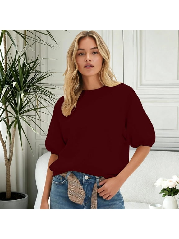 Womens Oversized Short Sleeve Sweatshirt Crewneck Puff Sleeve Top Casual Cute Spring Summer Top Trendy Fashion Pullover Tops 3XL