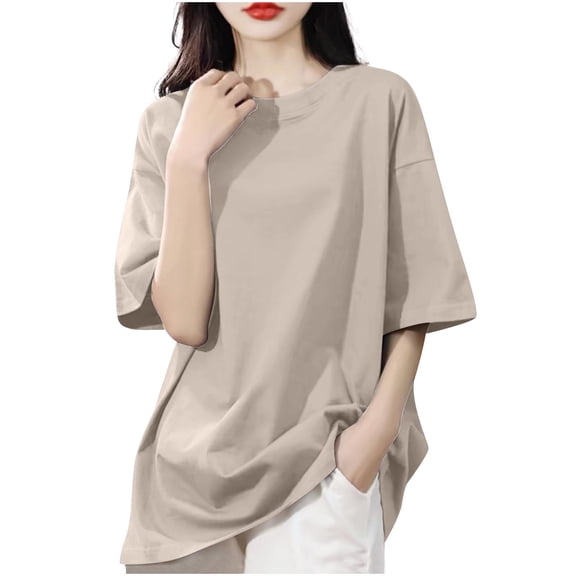Womens Oversized Short Sleeve T Shirts Short Sleeve Crewneck Drop Shoulder Summer Casual Loose Basic T Shirt Cotton