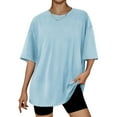 thumbnail image 1 of Womens Oversized Short Sleeve T Shirts Tshirts Trendy Casual Baggy Tops Drop Shoulder Beach Vacation Summer Clothes (2XL, Light Blue), 1 of 3