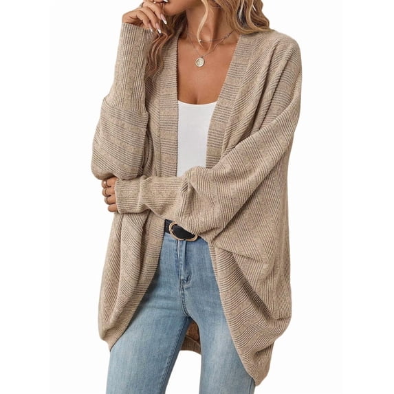 Womens Oversized Soft Knit Cardigan Sweater with Pockets Khaki L