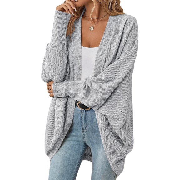 Womens Oversized Soft Knit Cardigan Sweater with Pockets Light Gray XL