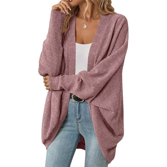 Womens Oversized Soft Knit Cardigan Sweater with Pockets Pink M