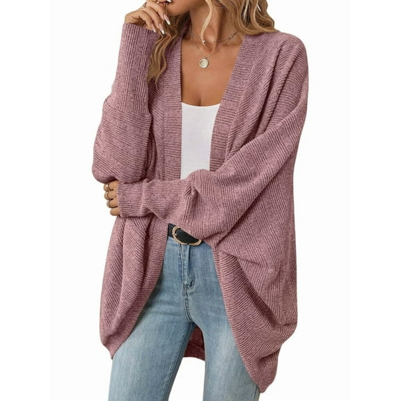 Womens Oversized Soft Knit Cardigan Sweater with Pockets Pink XL