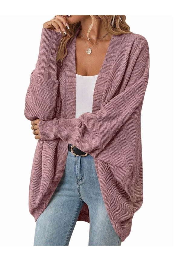 Womens Oversized Soft Knit Cardigan Sweater with Pockets Pink XL