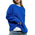 thumbnail image 1 of Womens Oversized Solid Color Sweater Henley Long Sleeve Sweatshirt Knit Crew Neck Top Pullover Casual Loose Blouse (Blue M), 1 of 6