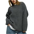 thumbnail image 1 of Womens Oversized Solid Color Sweater Henley Long Sleeve Sweatshirt Knit Crew Neck Top Pullover Casual Loose Blouse (Dark Gray L), 1 of 6