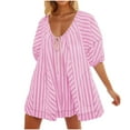 thumbnail image 1 of Womens Oversized Striped Jumpsuit Shorts with Pockets for Beach Vacation Clothes Pink L, 1 of 5