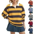 thumbnail image 1 of Womens Oversized Striped Long Sleeve Rugby Collar Pullover Top Loose Fit Casual Comfort Shirt, 1 of 6