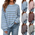 thumbnail image 1 of Womens Oversized Striped Long Sleeve Shirts Fall Tops 2026 Basic Tees Crewneck Fitness Clothing,Y2k Streetwear,Workout Gym Athletic,Plus Size Fashion,Winter Outfits,Cute Sweatshirts Sky Blue S, 1 of 5