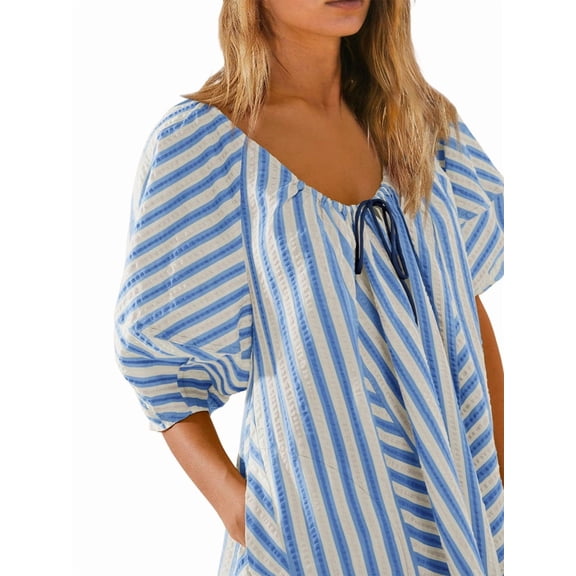 Womens Oversized Striped Romper Dress Shorts Jumpsuit Beach Vacation Clothes with Pockets