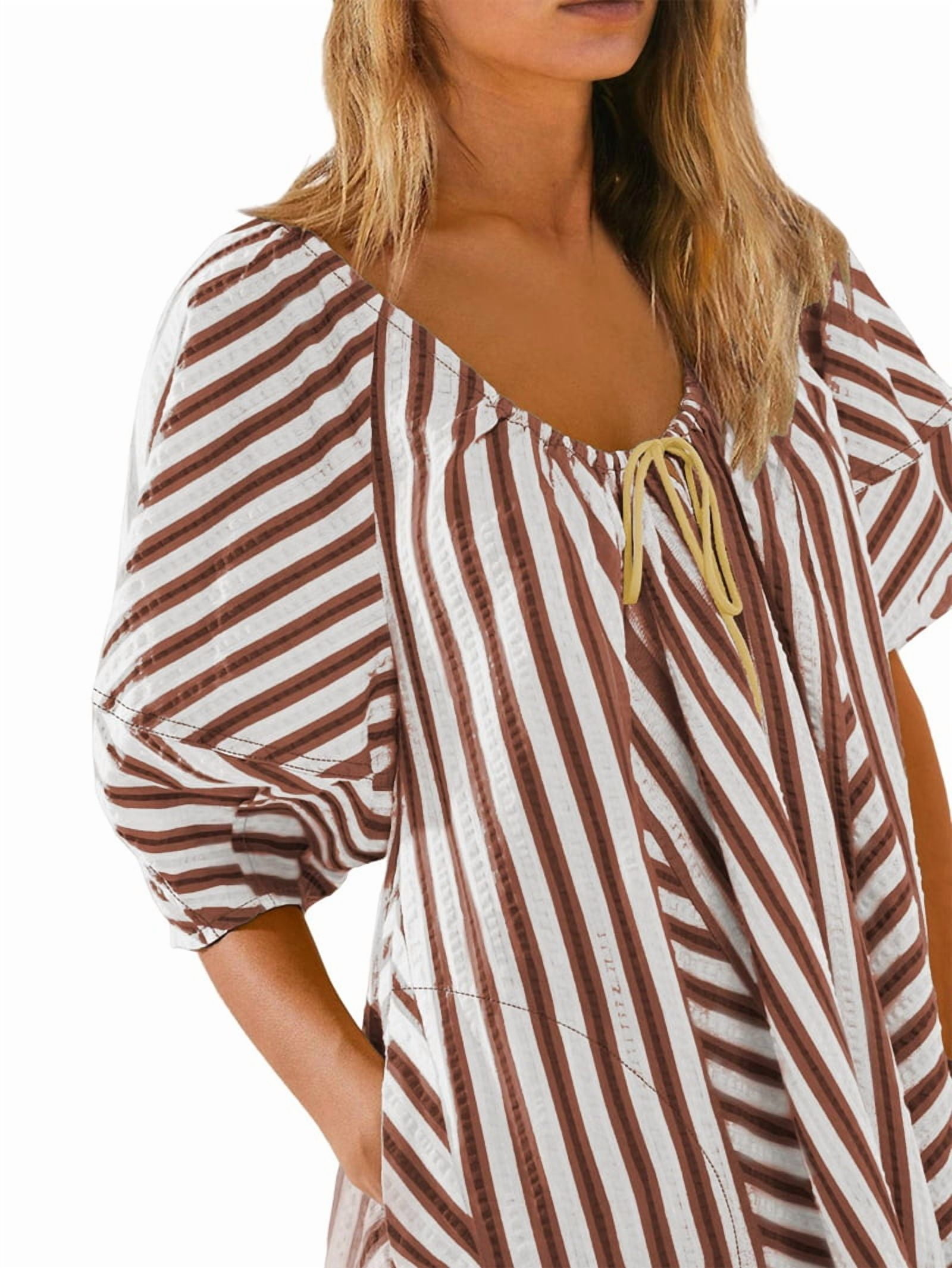 Womens Oversized Striped Romper Dress Shorts Jumpsuit Beach Vacation Clothes with Pockets