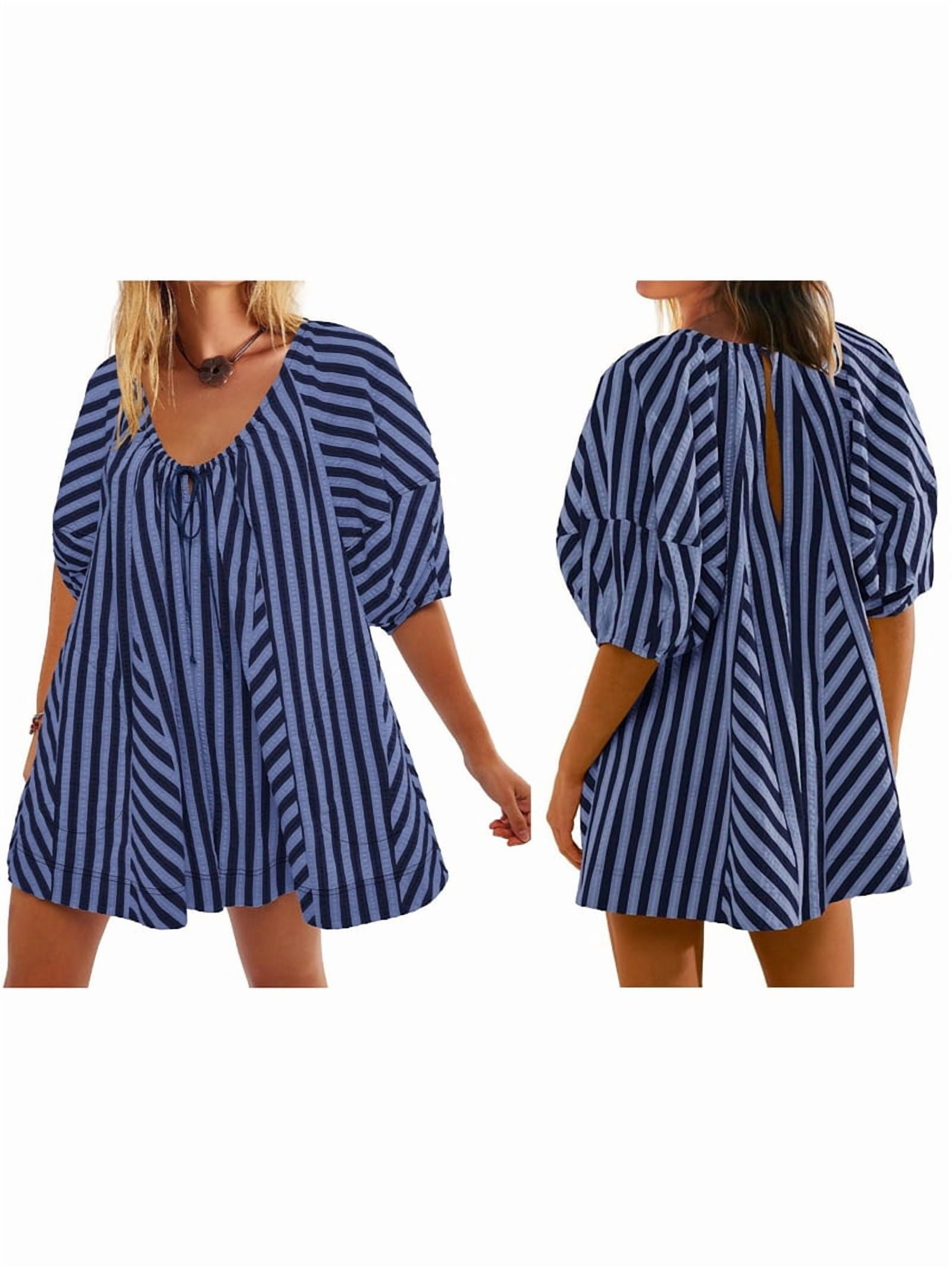 Womens Oversized Striped Romper Dress Shorts Jumpsuit Beach Vacation Clothes with Pockets