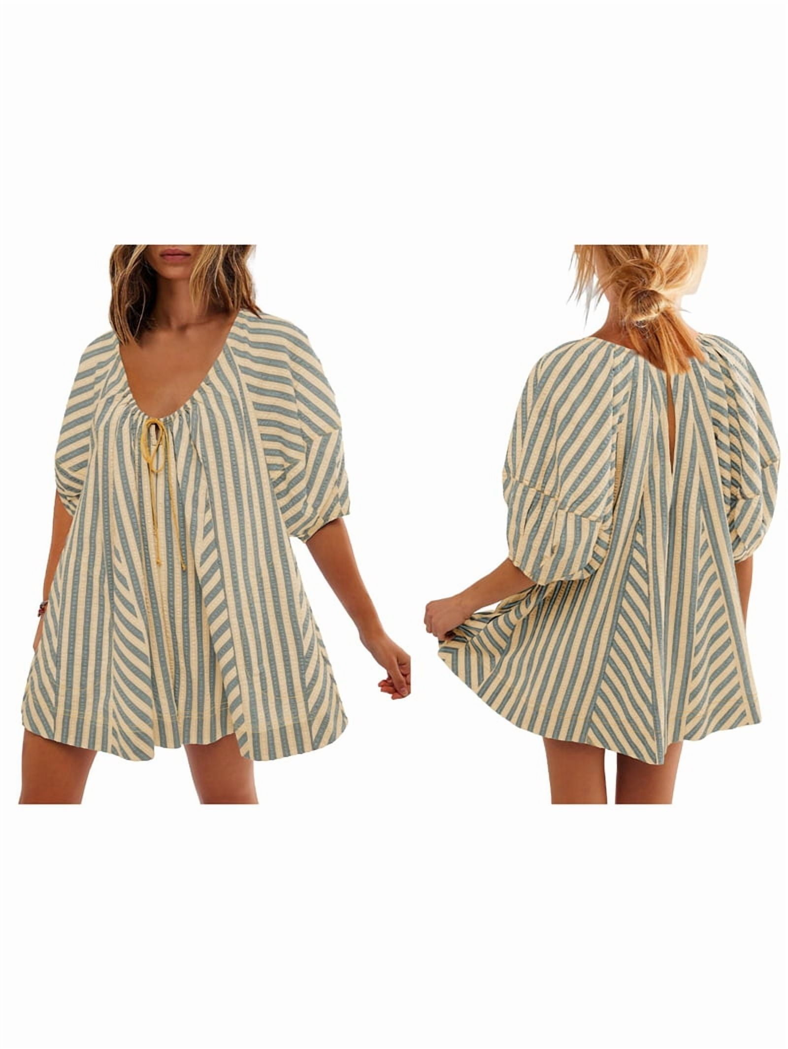Womens Oversized Striped Romper Dress Shorts Jumpsuit Beach Vacation Clothes with Pockets