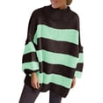 thumbnail image 1 of Womens Oversized Striped Sweater Mock Neck Chunky Knit Lantern Long Sleeve Fall Trendy Tunic Sweaters Top, 1 of 10