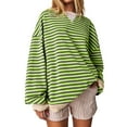 thumbnail image 1 of Womens Oversized Striped Sweatshirt Crewneck Long Sleeve Pullover Top Casual Y2K Fall Clothes 2025 Workout Shirt 01-Green S, 1 of 4