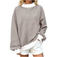 thumbnail image 1 of Womens Oversized Striped Sweatshirt Mock Neck Pullover Long Sleeve Tops Casual Loose Fit Fall Winter Clothes (5XL, Brown), 1 of 7