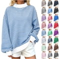 thumbnail image 1 of Womens Oversized Striped Sweatshirt Mock Neck Pullover Long Sleeve Tops Casual Loose Fit Fall Winter Clothes (XL, Sky Blue), 1 of 7