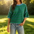 thumbnail image 1 of Womens Oversized Striped T-Shirts Summer Casual Color Block Short Sleeve Tops Drop Shoulder Boxy Tees GN1 S, 1 of 3
