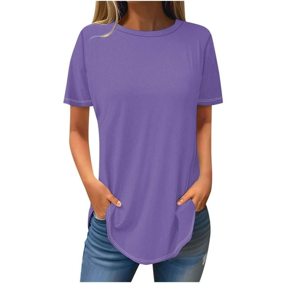 Womens Oversized Summer T Shirts Short Sleeve Crewneck Solid Color Tops Loose Fit Beach Vacation Tees