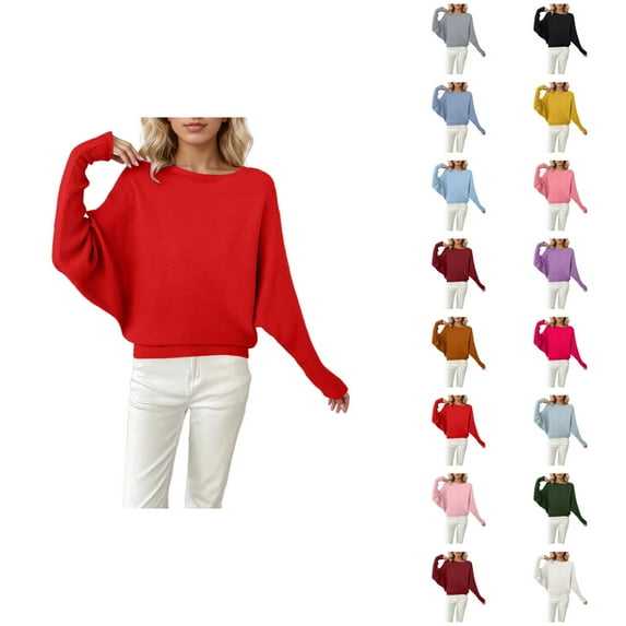 Womens Oversized Sweater 2026 Fall Winter Casual Crewneck Batwing Sleeve Knitted Pullover Sweater