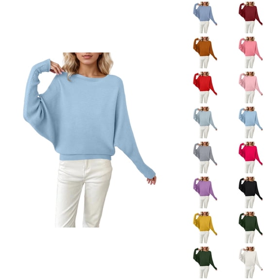 Womens Oversized Sweater 2026 Fall Winter Casual Crewneck Batwing Sleeve Knitted Pullover Sweater