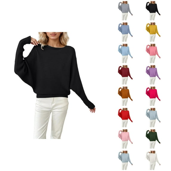Womens Oversized Sweater 2026 Fall Winter Casual Crewneck Batwing Sleeve Knitted Pullover Sweater