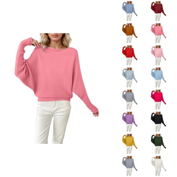 Womens Oversized Sweater 2026 Fall Winter Casual Crewneck Batwing Sleeve Knitted Pullover Sweater
