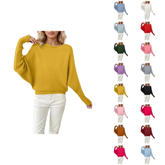 Womens Oversized Sweater 2026 Fall Winter Fashion Crewneck Batwing Sleeve Knit Pullover Sweater