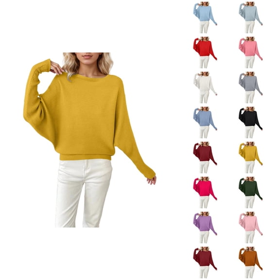 Womens Oversized Sweater 2026 Fall Winter Trendy Crewneck Batwing Sleeve Knitted Pullover Sweater