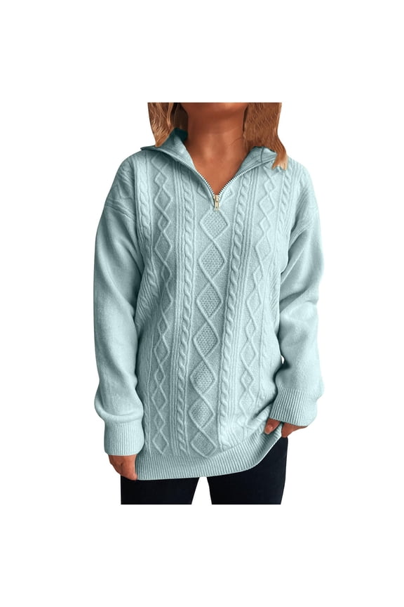Womens Oversized Sweater Quarter Zip Cable Knit Sweaters Fashion Fall Winter Chunky Loose Fit Pullover Tops