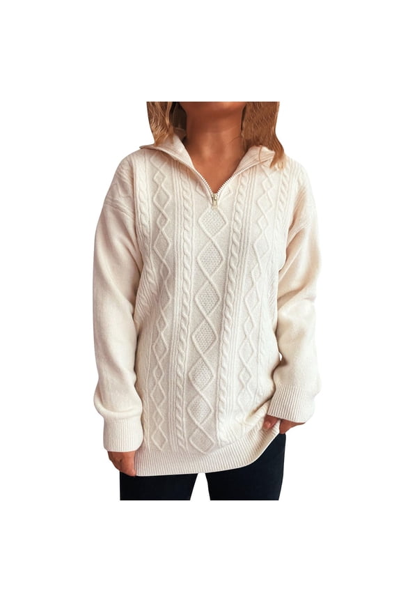 Womens Oversized Sweater Quarter Zip Cable Knit Sweaters Fashion Fall Winter Chunky Loose Fit Pullover Tops