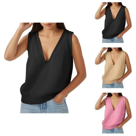 Womens Oversized Sweater Vest Sleeveless Pullover for Fall and Winter Women's Knit Sweater Vest Casual V Neck Sleeveless Pullover Solid Color Basic Cardigan For Spring Fall Winter Daily Wear